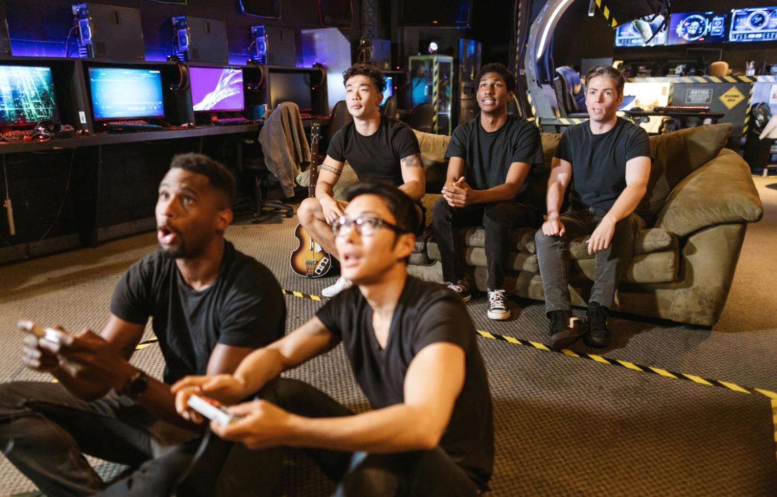 Team of esports students practicing coordination drills